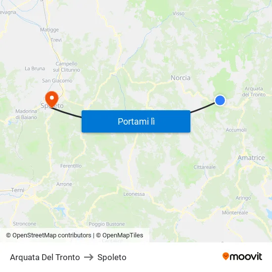 Arquata Del Tronto to Spoleto map