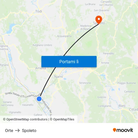 Orte to Spoleto map