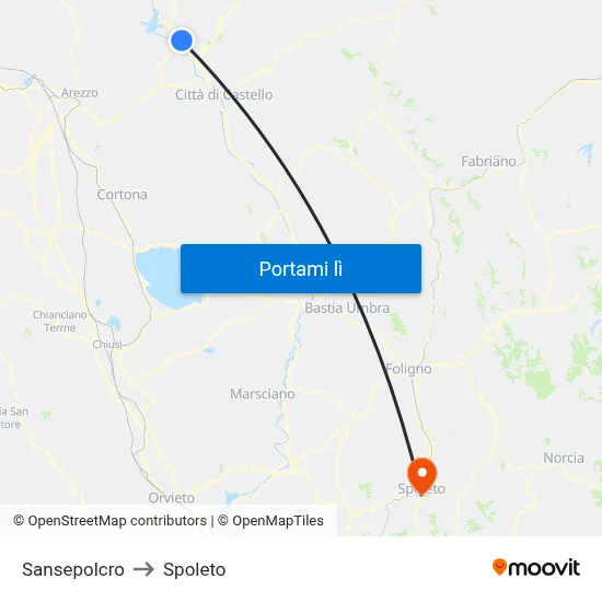 Sansepolcro to Spoleto map