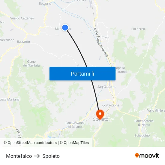 Montefalco to Spoleto map