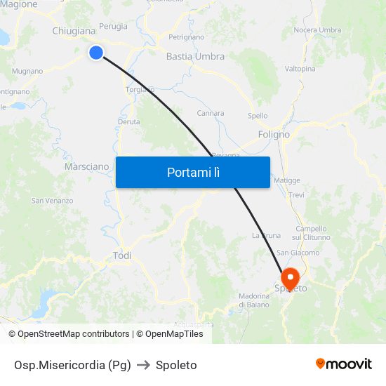 Osp.Misericordia (Pg) to Spoleto map