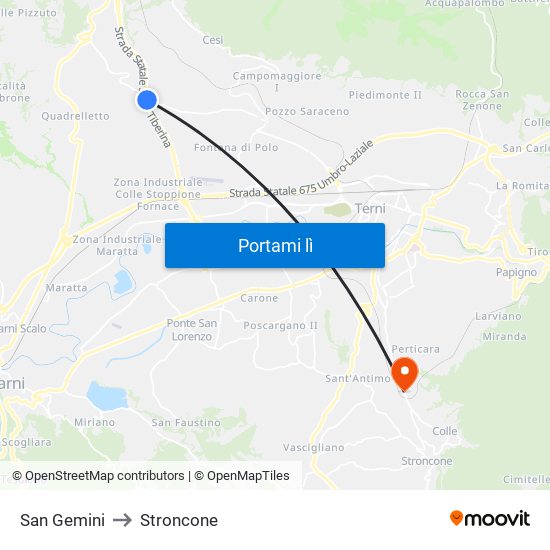 San Gemini to Stroncone map