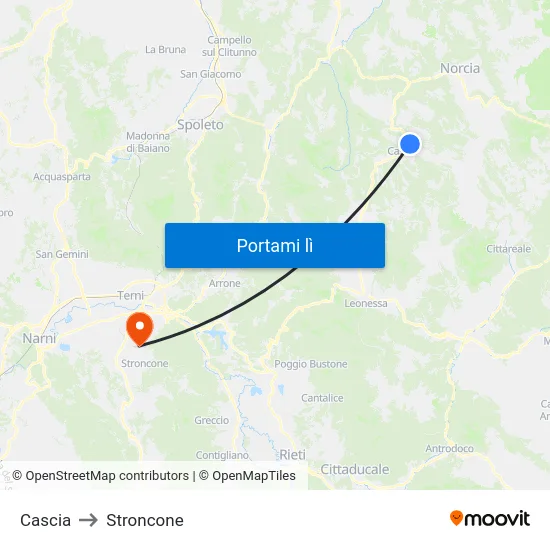Cascia to Stroncone map