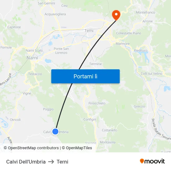 Calvi Dell'Umbria to Terni map