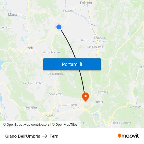 Giano Dell'Umbria to Terni map