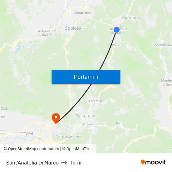Sant'Anatolia Di Narco to Terni map