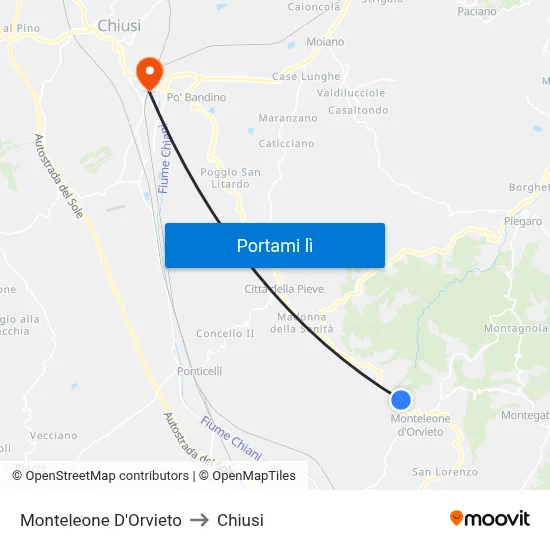 Monteleone D'Orvieto to Chiusi map