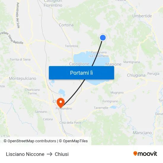 Lisciano Niccone to Chiusi map