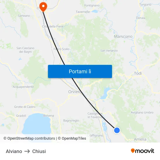 Alviano to Chiusi map