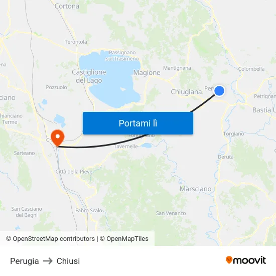 Perugia to Chiusi map