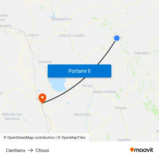 Cantiano to Chiusi map