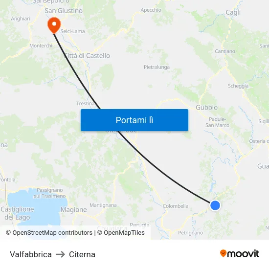 Valfabbrica to Citerna map