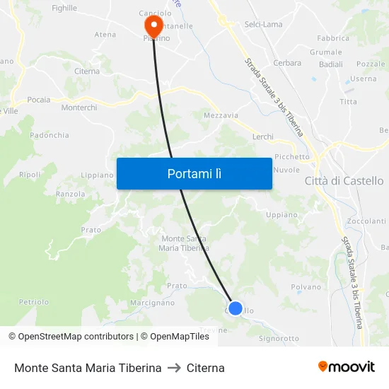 Monte Santa Maria Tiberina to Citerna map
