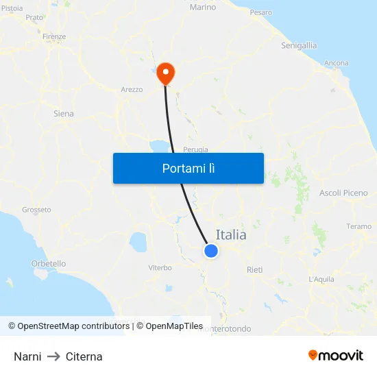 Narni to Citerna map