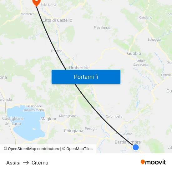 Assisi to Citerna map