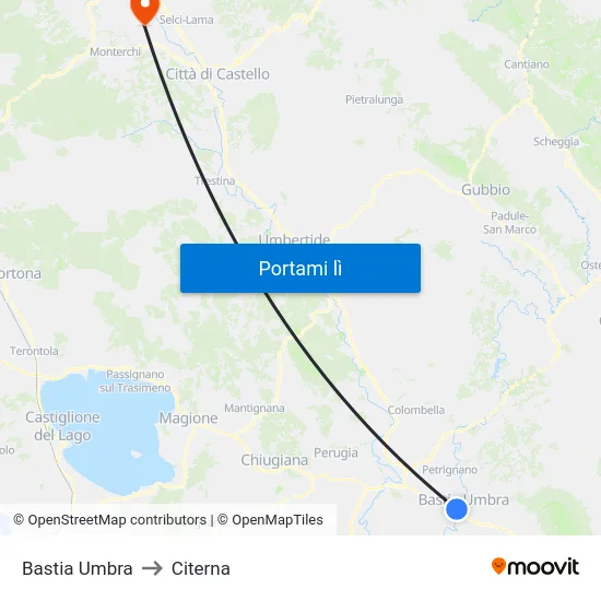 Bastia Umbra to Citerna map