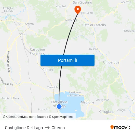 Castiglione Del Lago to Citerna map