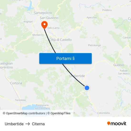 Umbertide to Citerna map