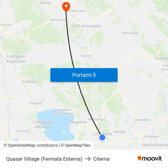 Quasar Village (Fermata Esterna) to Citerna map