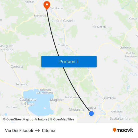 Via Dei Filosofi to Citerna map
