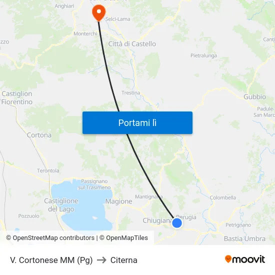 V. Cortonese M​M (Pg) to Citerna map
