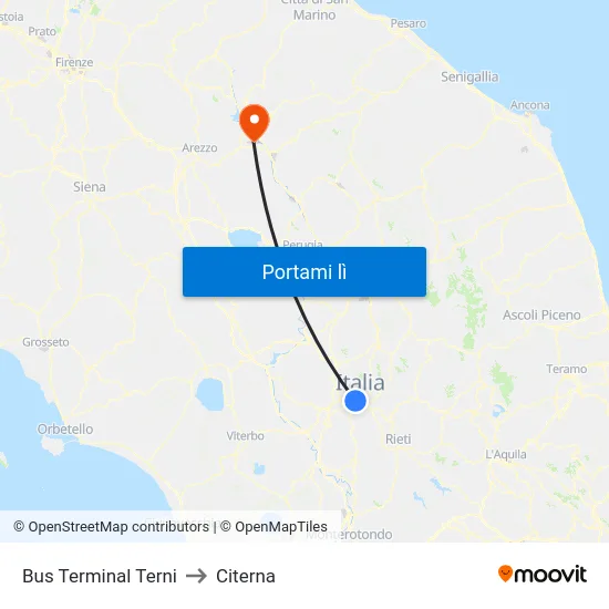 Bus Terminal Terni to Citerna map