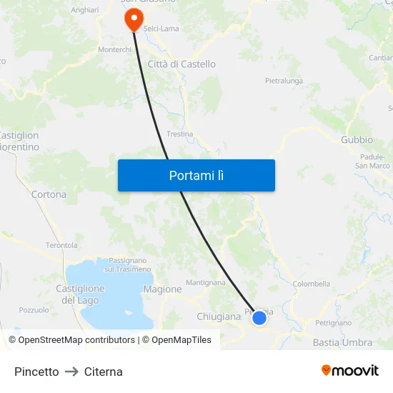 Pincetto to Citerna map