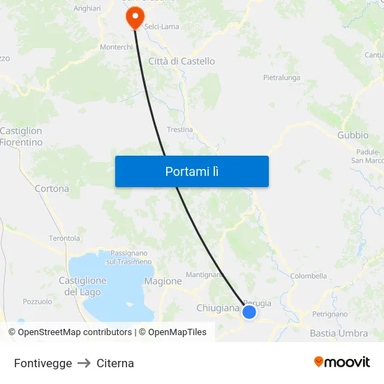 Fontivegge to Citerna map