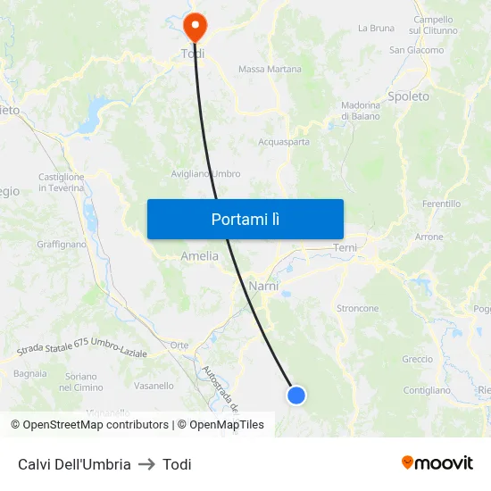 Calvi Dell'Umbria to Todi map