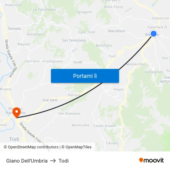 Giano Dell'Umbria to Todi map