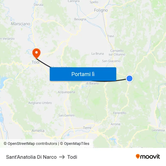 Sant'Anatolia Di Narco to Todi map