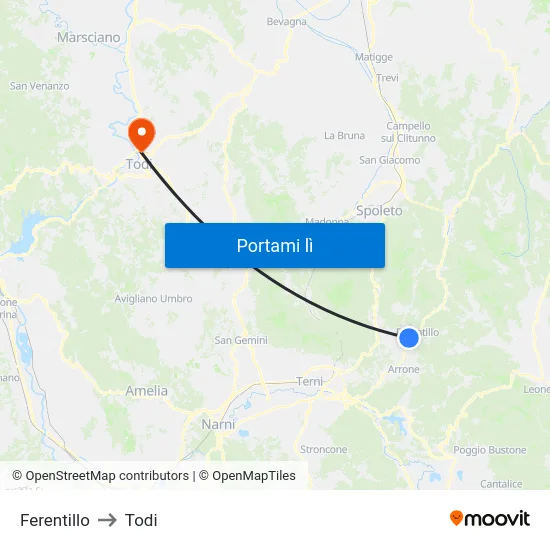 Ferentillo to Todi map