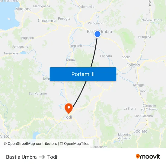 Bastia Umbra to Todi map