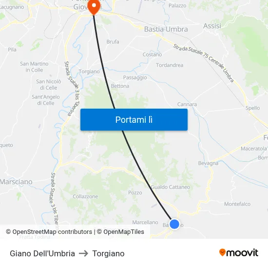 Giano Dell'Umbria to Torgiano map