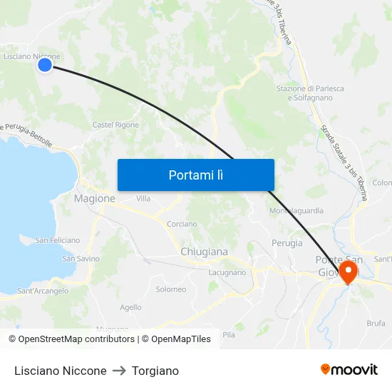 Lisciano Niccone to Torgiano map