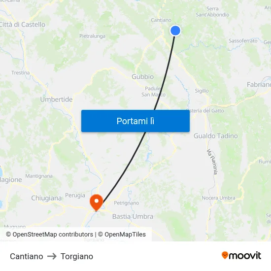 Cantiano to Torgiano map