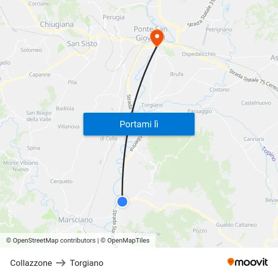 Collazzone to Torgiano map