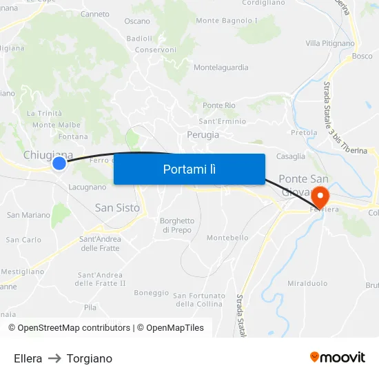 Ellera to Torgiano map