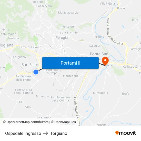 Ospedale Ingresso to Torgiano map
