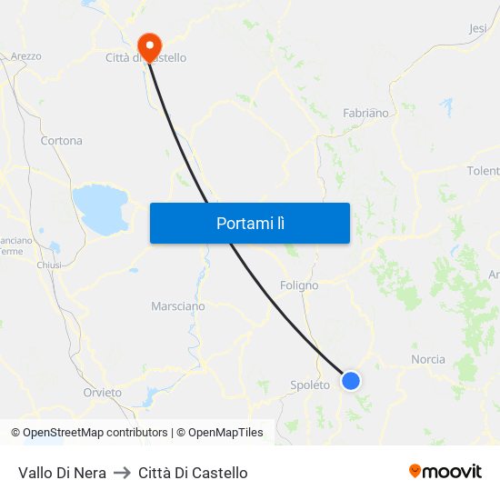 Vallo Di Nera to Città Di Castello map