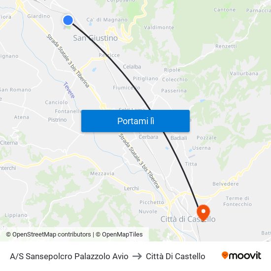 Sansepolcro Palazzolo Avio to Città Di Castello map