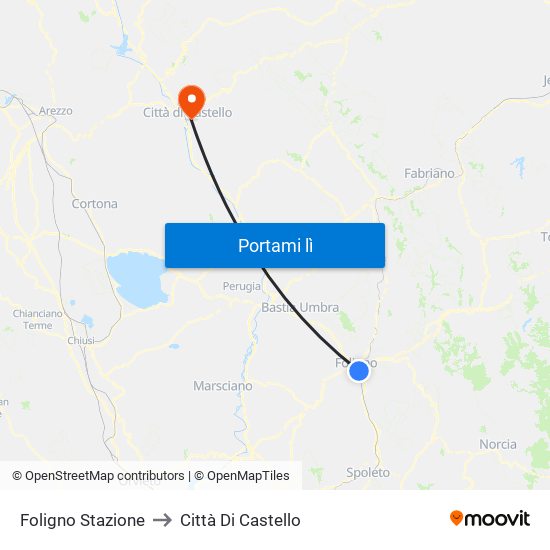 Foligno Stazione to Città Di Castello map