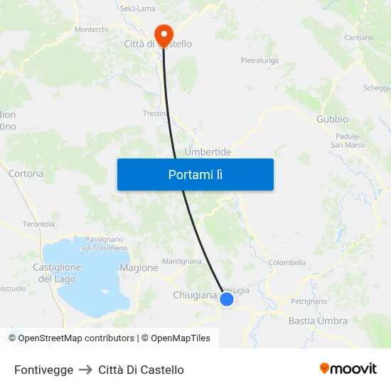 Fontivegge to Città Di Castello map