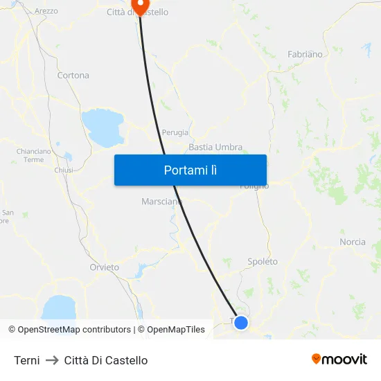 Terni to Città Di Castello map