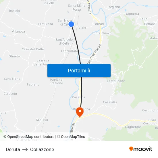 Deruta to Collazzone map