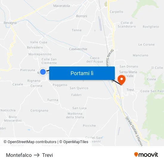 Montefalco to Trevi map