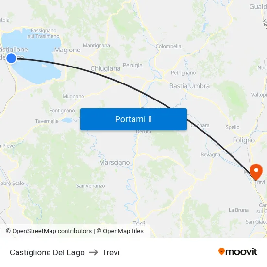 Castiglione Del Lago to Trevi map