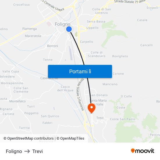 Foligno to Trevi map