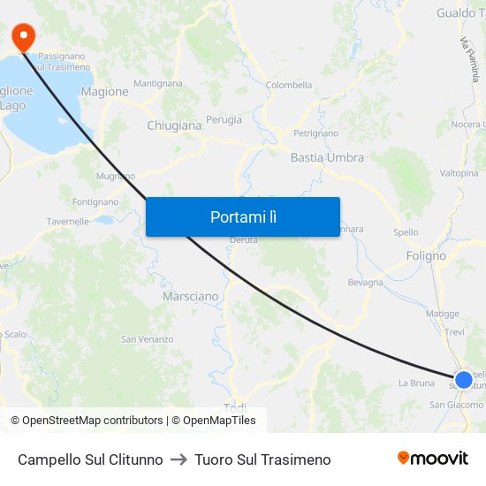 Campello Sul Clitunno to Tuoro Sul Trasimeno map