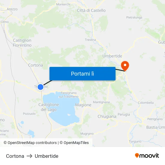 Cortona to Umbertide map